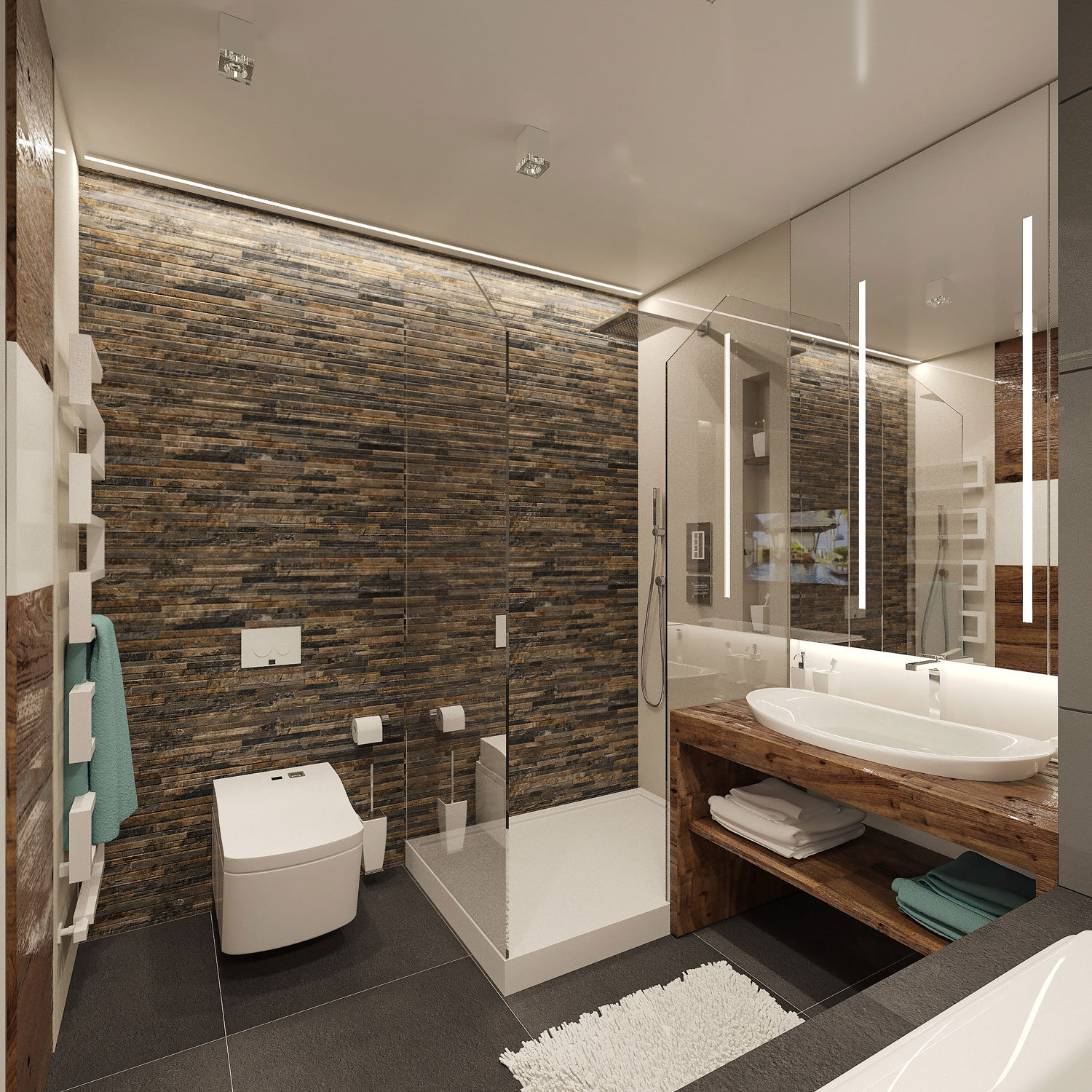 Дизайн интерьера спальни с имитацией камня